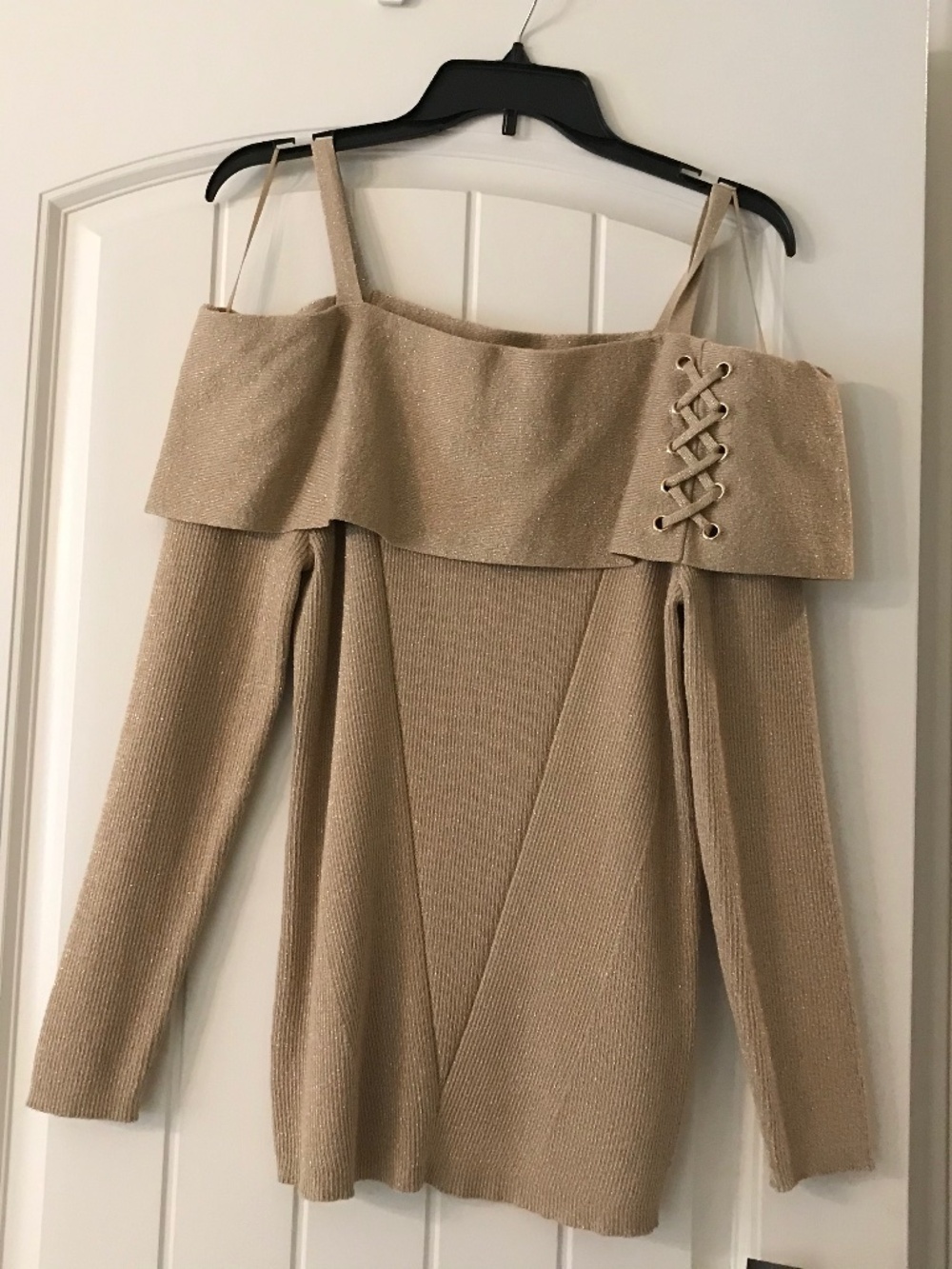 Thalia gold metallic off the shoulder top NEW L